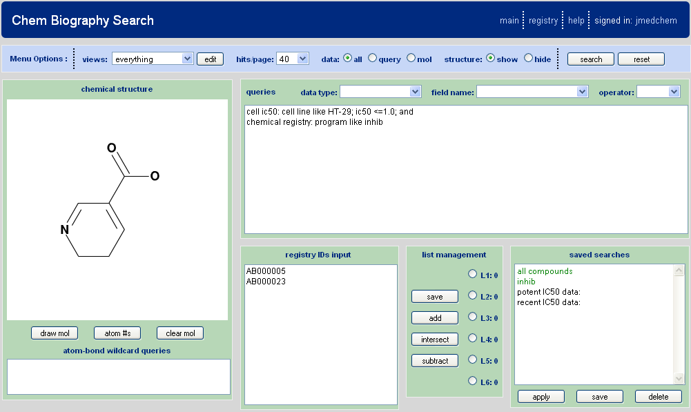 Chem Biography Search Input Page